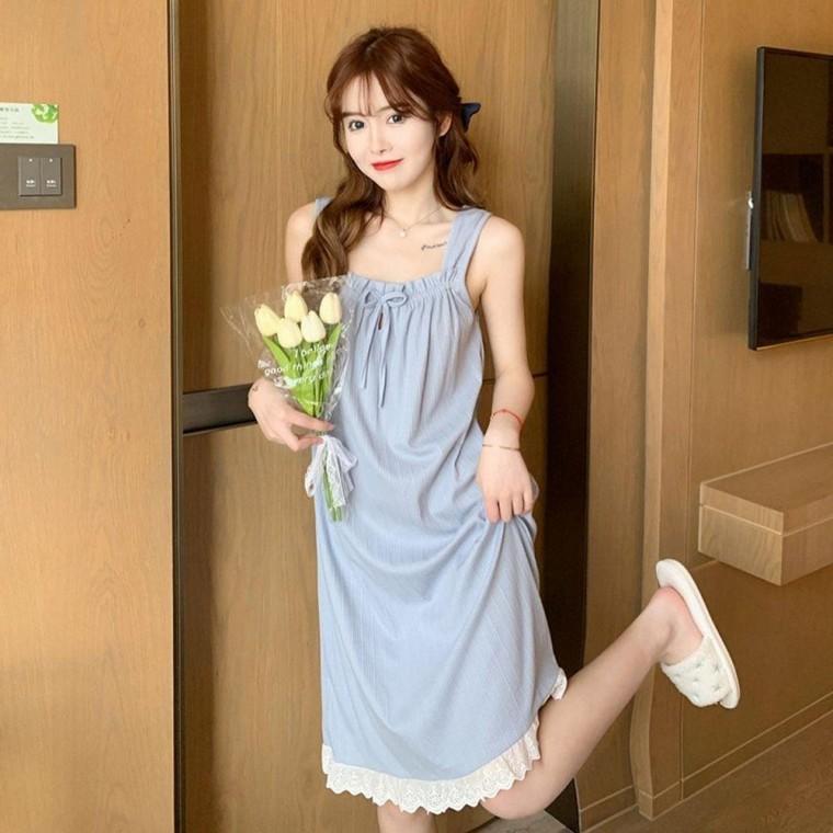 여성잠옷 샤랄라 시원 리본포인트 실내원피스 홈웨어 민소매 실크잠옷 여자잠옷 나시잠옷체크잠옷 수면잠옷
