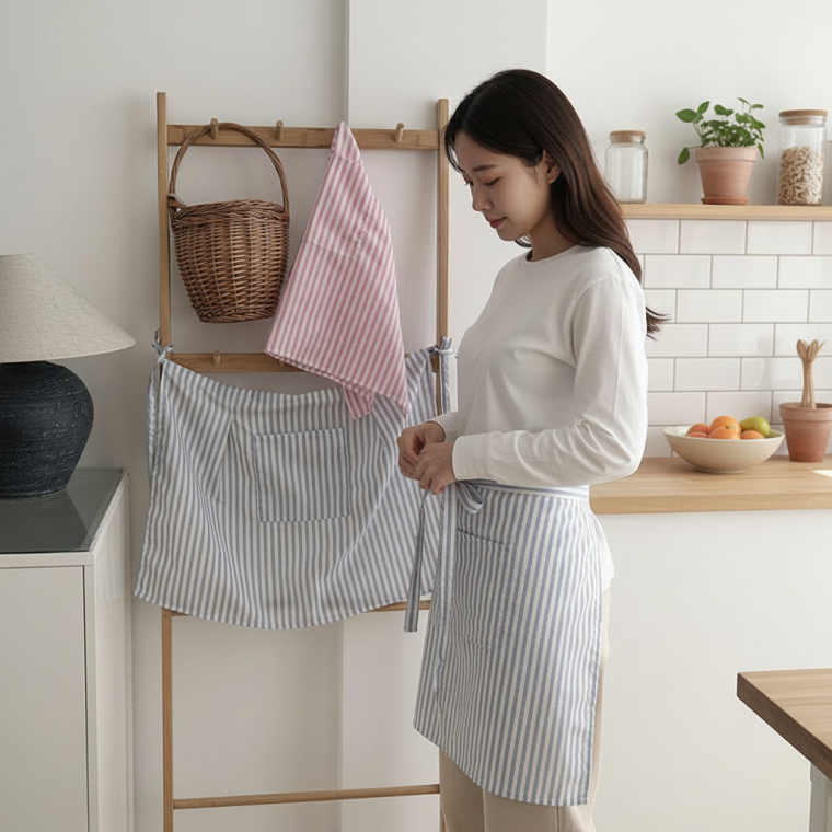 세련된 스트라이프 앞치마 카페 주방 식당 작업용 유니폼 롱 에이프런