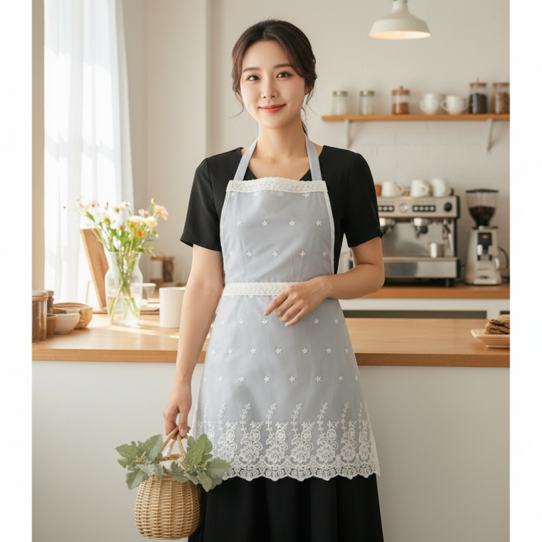 방수 꽃무늬 레이스 앞치마 카페 주방용 홈카페 플라워 작업용 에이프런