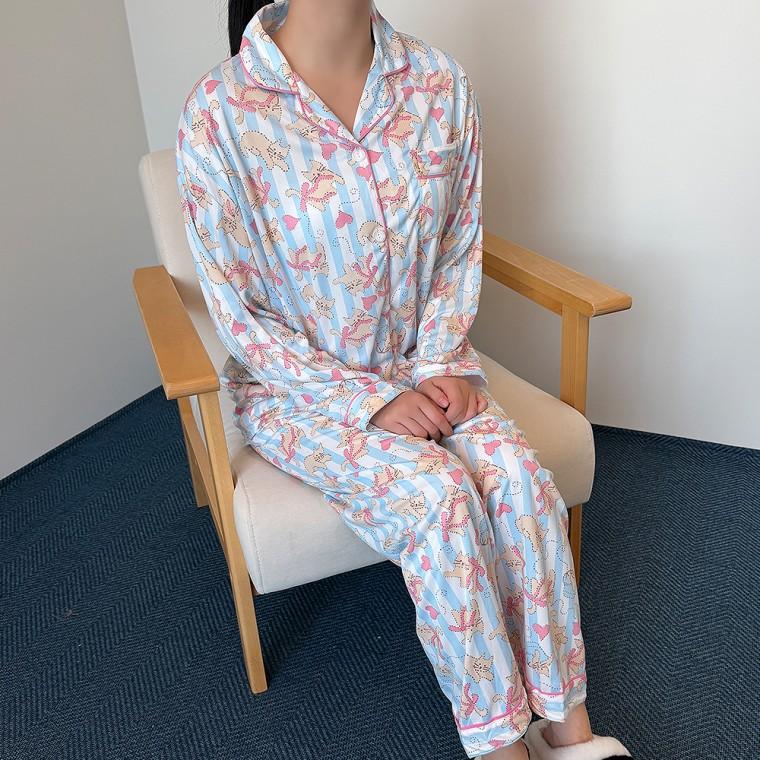 여성라운지웨어 실내복여성 편한잠옷 홈웨어세트 겨울잠옷 캔디팝줄냥잠옷