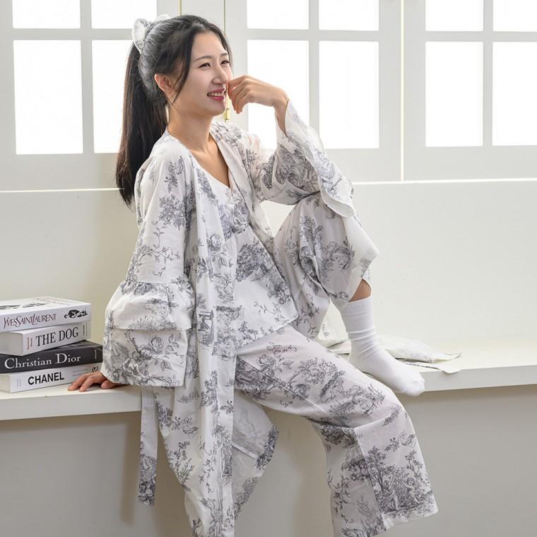 로브 잠옷 해피니 겨울잠옷 홈웨어 디오레 파자마 용 홈웨어세트 잠옷세트