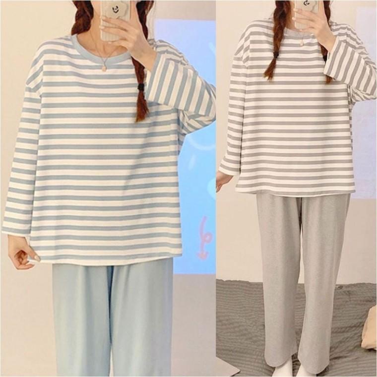 잠옷세트 파자마 단가라 홈웨어 여성 집순이 긴바지 긴팔