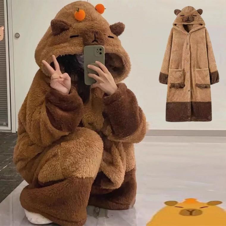 후드 파자마 실내복여성 겨울 편한 여성홈웨어 세트 여성 잠옷 귀여운 도톰