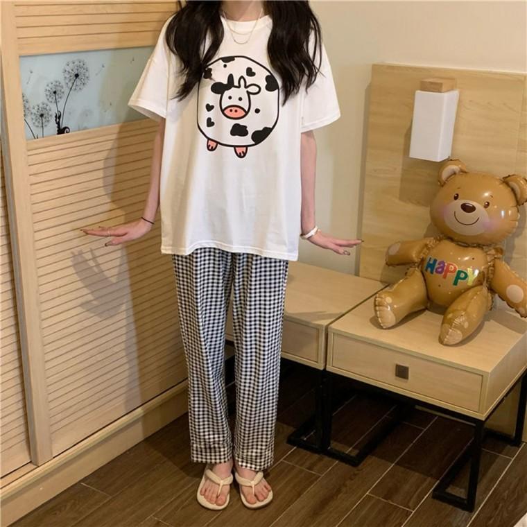 체크 세트 여성홈웨어 여성파자마 겨울 9부 실내복여성 실내복 홈웨어 잠옷