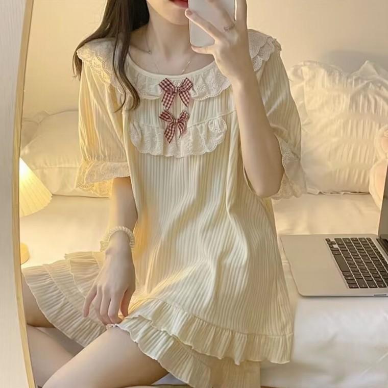 반팔 실내복여성 리본 프릴 파자마 홈웨어세트 편한잠옷 홈웨어