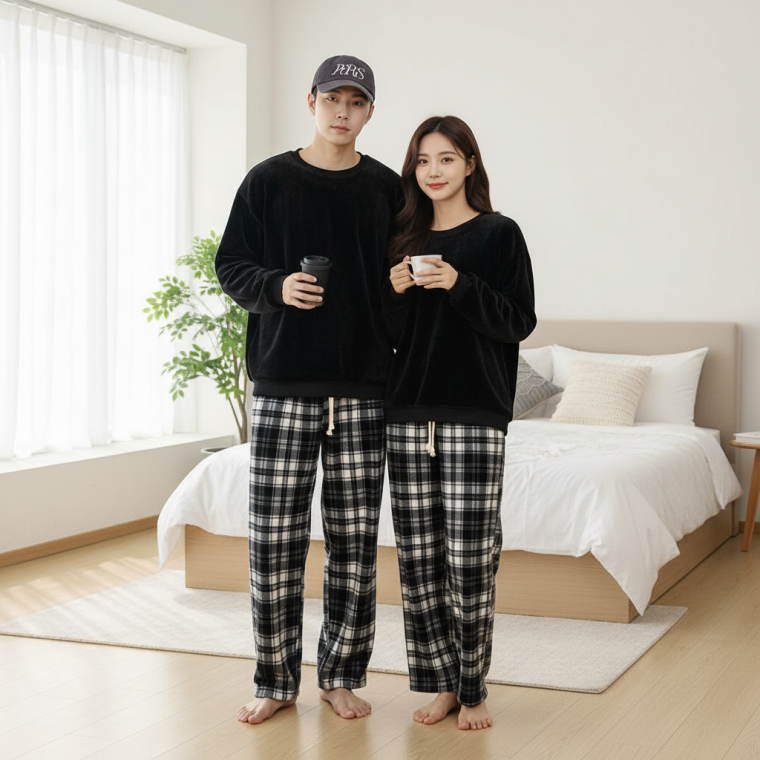 커플 긴팔 홈웨어 잠옷 남녀공용 실내복 파자마 상하의 홈웨어룩