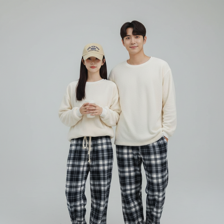 커플 홈웨어 잠옷 남녀 긴팔 실내복 파자마 상하의 커플룩