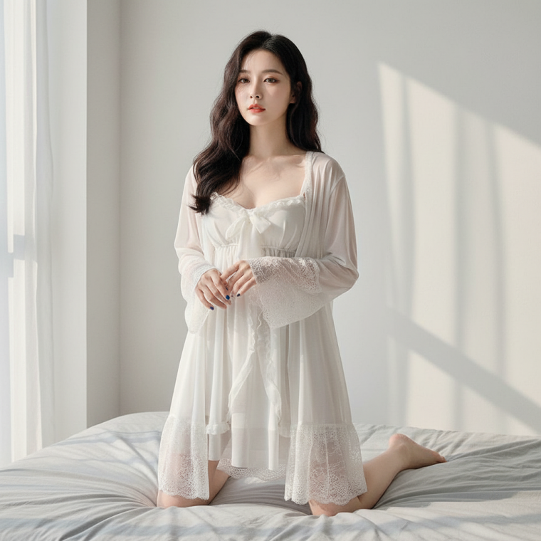 브라캡 내장 잠옷 가운 여성 홈웨어 원피스 파자마 드레스 홈드레스