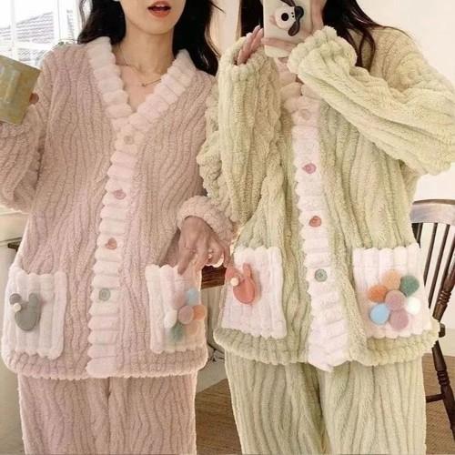 여성 러블리 파자마 단추 수면 잠옷 FD-0766