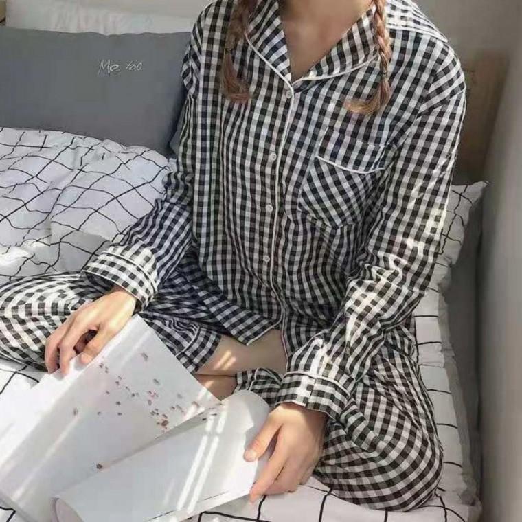 무늬 기본 잠옷 여성 스타일 착용감 좋은 홈웨어 체크