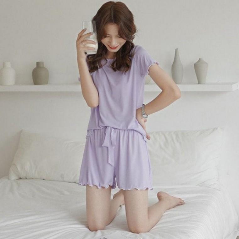 얇은 여름 반바지 여성 하늘하늘 홈웨어 반팔 잠옷