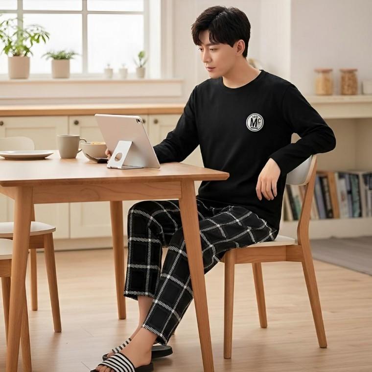 남자 긴팔 잠옷 상하의 세트 파자마 사계절 집에서 입는