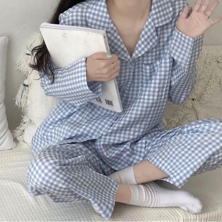 긴팔 긴바지 잠옷 카라 여자 홈웨어 체크무늬 파자마
