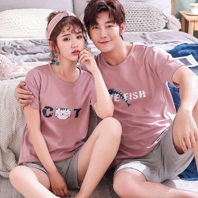 반팔 여름 잠옷세트 커플 파자마 홈웨어 반바지 얇은