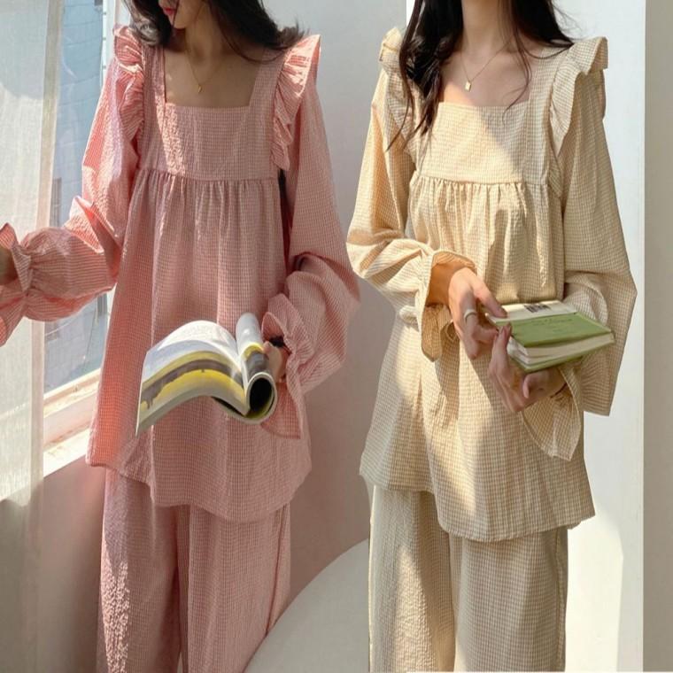 잠옷 프릴 귀여운 세트 홈웨어 스퀘어넥 여자 까실이