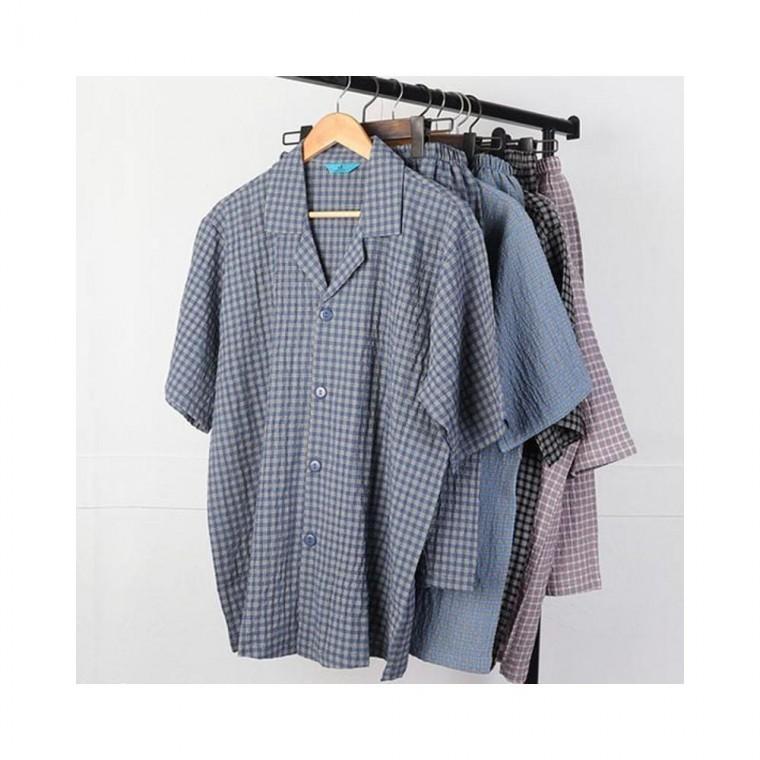 루미나D 지지미면 남성 체크반팔파자마상하세트 1068남성잠옷