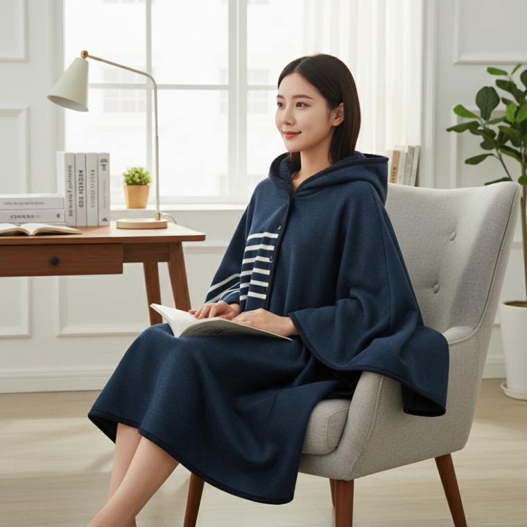 보들보들 극세사 망토형 무릎담요 똑딱이 단추 사무실 학교 망토 블랭킷 130cm