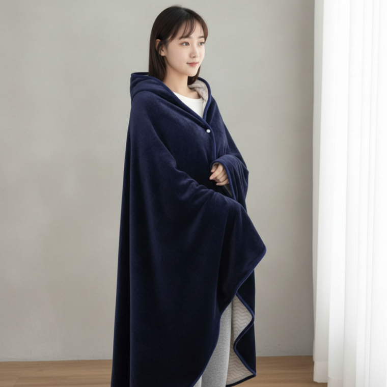 똑딱이 단추 이중 극세사 망토 담요 100x150cm 겨울 방한 블랭킷