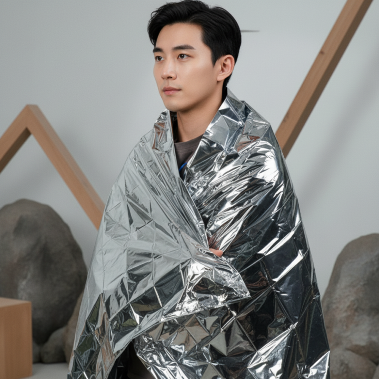 체온보존 알루미늄 서바이벌 블랭킷 130x120cm 캠핑 방풍담요