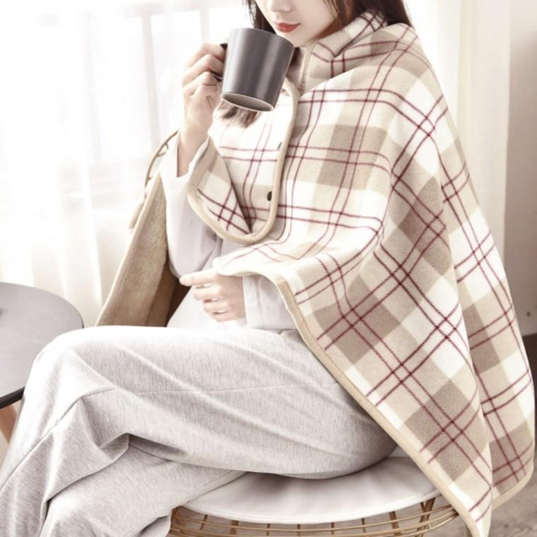 블랭킷 똑딱이단추 망토 (+) (80x130cm) 브라운+레드