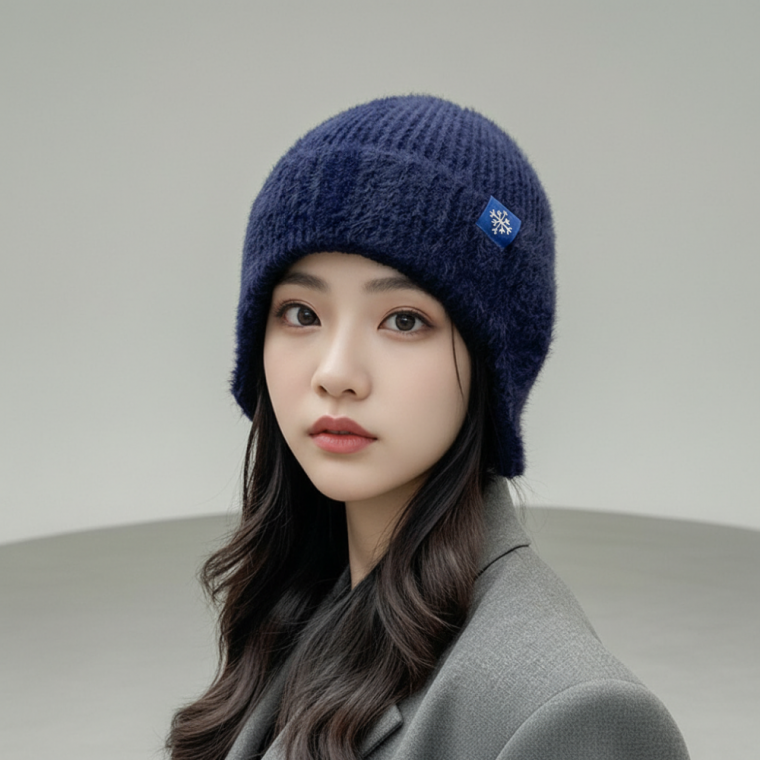 귀덮는 방한 니트모자 보풀없는 겨울 모자 귀도리 비니 블랙 컬러