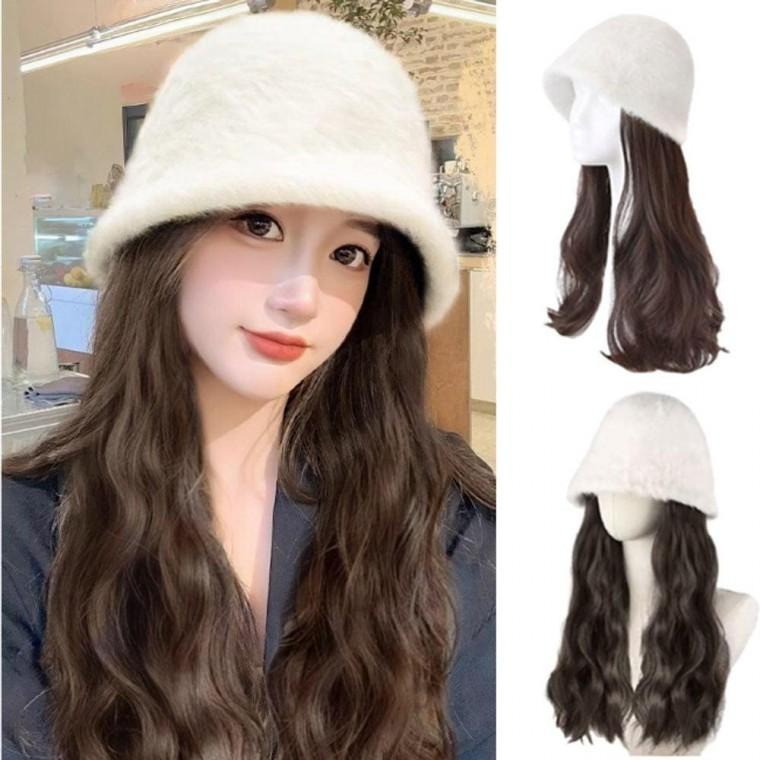 여성 앙고라 벙거지 가발 모자 1P 일체형 긴머리 부분 헤어 스타일링