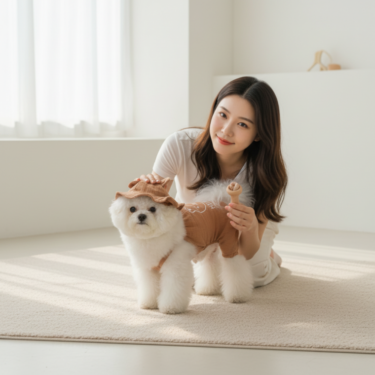 강아지 곰돌이 귀 모자 민소매 나시 세트 반려견 여름 옷 브라운 S M L
