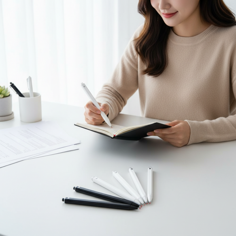 하트 포인트 사각 중성펜 블랙 화이트 심플 미니멀 필기구 사무용 볼펜