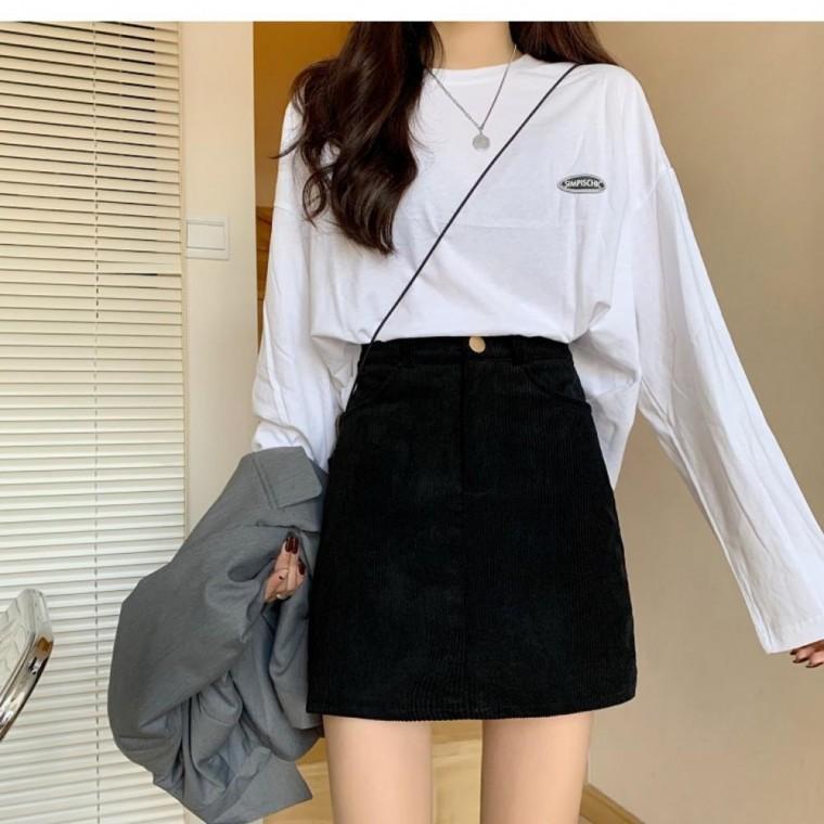골덴 코듀로이 브라운 미니스커트 데일리 A라인 하이틴룩