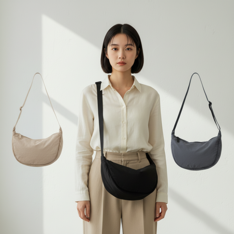 가벼운 나일론 반달 크로스백 여성용 여행 미니 숄더백 슬링백