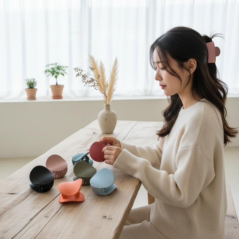 매트 라운드 올림머리 헤어집게 반묶음 집게핀 미니 머리핀