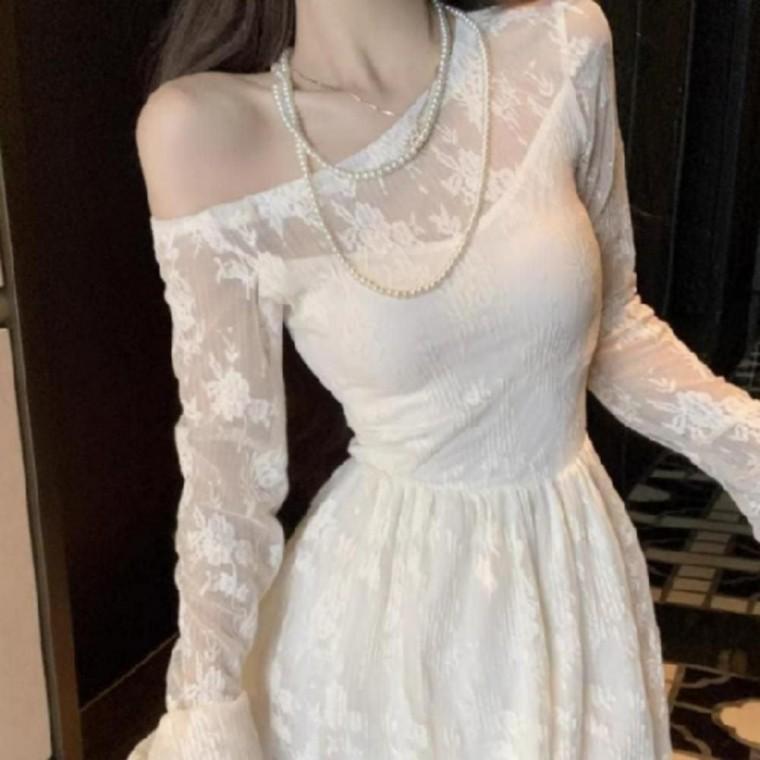 여성 언발 레이스 미니 원피스 슬림 시스루 데이트룩