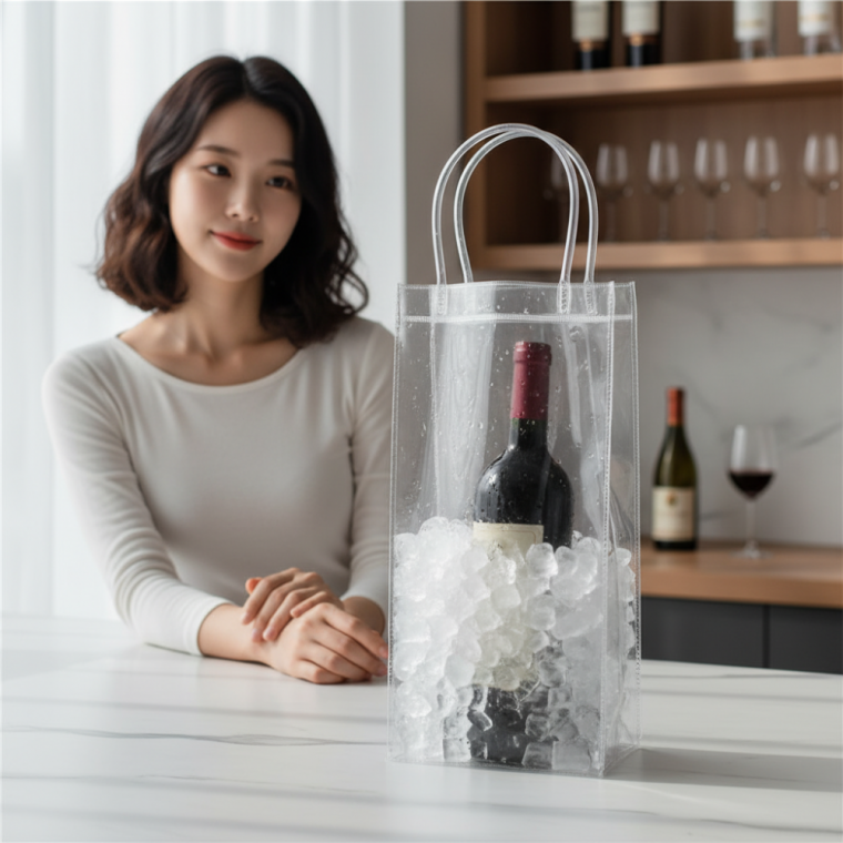 투명 와인 칠링백 아이스쿨러 25cm 와인컬러 휴대용 보냉백