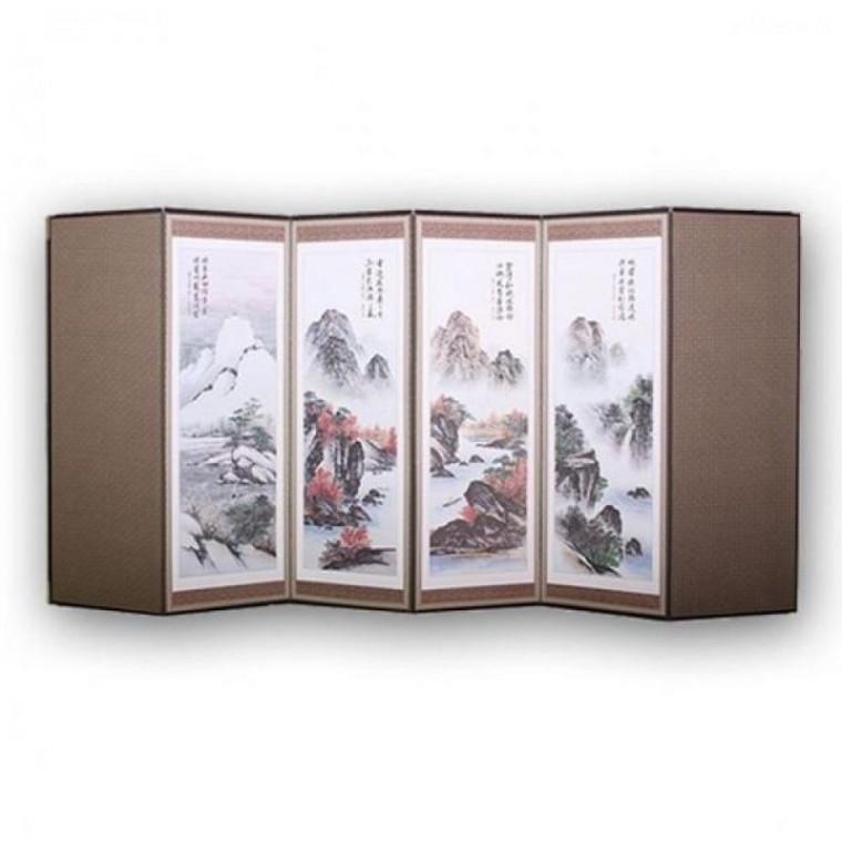 커버포함 (두레공예사)옥비단미니옥추사산수화6폭병풍