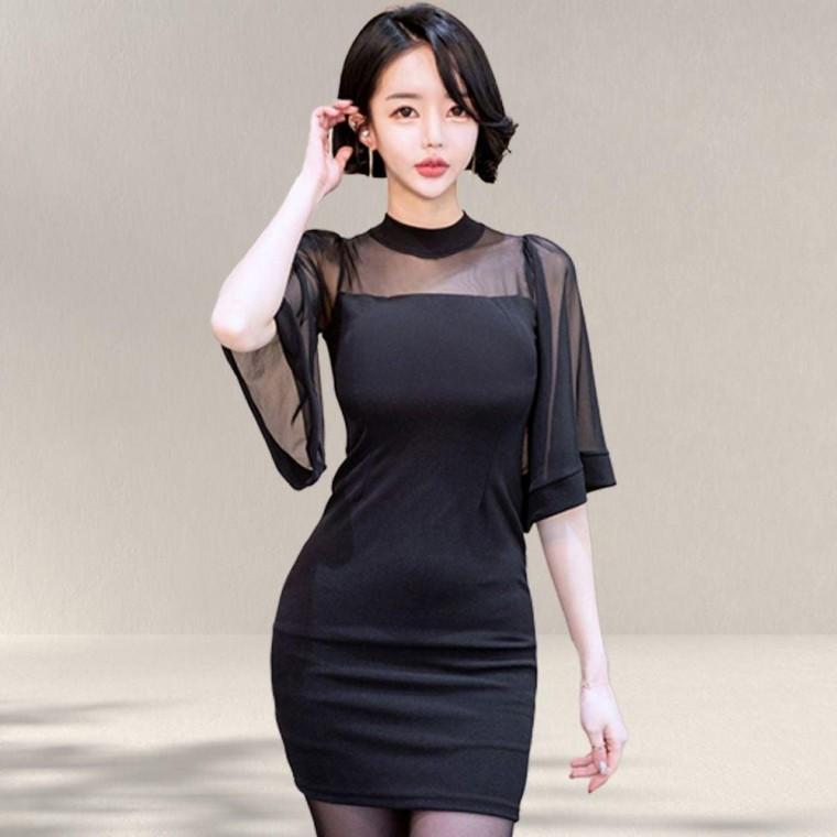 여성 하객 원피스 여름 쉬폰 정장 미니 스커트 치마 휴양지 블랙 여성봄 상견례 아나운서