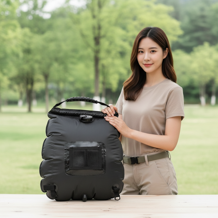 차박 캠핑용 수온계 휴대용 샤워기 20L 블랙 야외 간이 물통