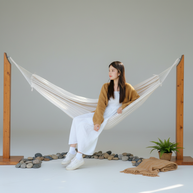 캠핑 그네 의자 2인용 캔버스 해먹 190x150cm 휴대용 파우치 포함