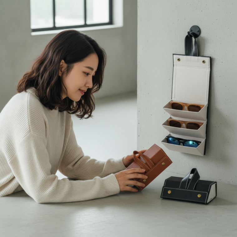 휴대용 3구 안경케이스 접이식 선글라스 파우치 안경 보관함 안경정리함