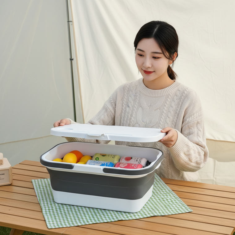 휴대용 접이식 캠핑 피크닉 테이블 수납 바구니 폴딩 박스