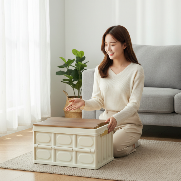 대용량 56L 캠핑 폴딩박스 테이블 접이식 수납함 피크닉 박스 거치대