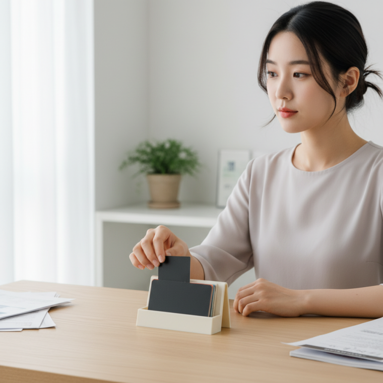 파스텔톤 데스크 명함꽂이 사무용 카드 홀더 진열대 거치대 12개입