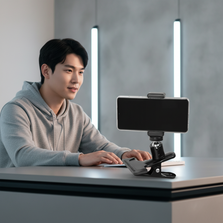 유튜브 영상 촬영용 스마트폰 책상 침대 집게형 고정 거치대