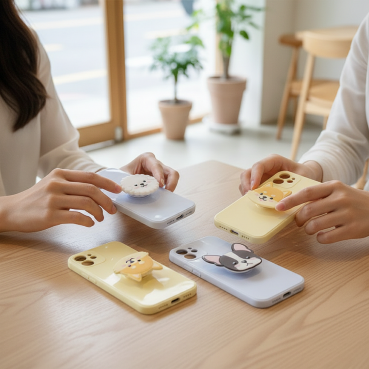 귀여운 비숑 포메라니안 투명 레진 핸드폰 거치대