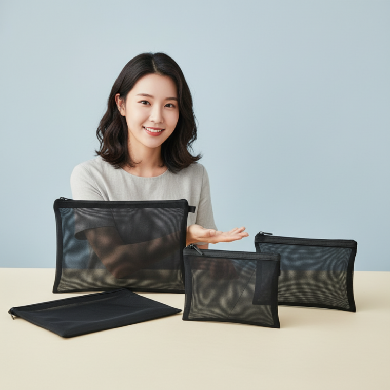 여행용 메쉬 파우치 3종 세트 투명 화장품 수납망 가방 정리함