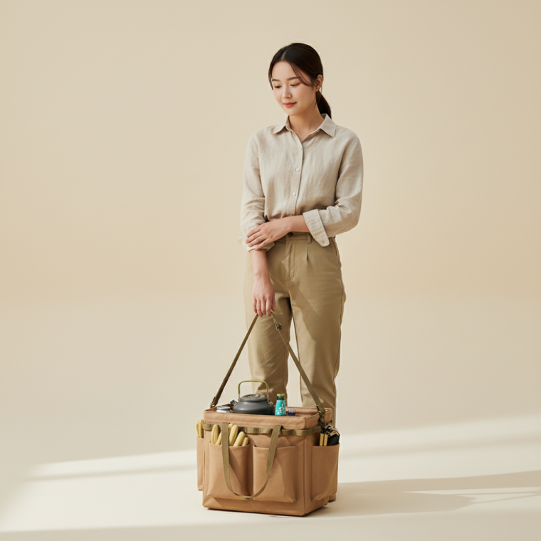 캠핑 수납가방 대용량 폴딩 캐리백 툴백 캠핑용품 정리함 베이지