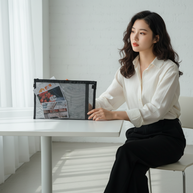 A4 대용량 메쉬 파우치 여행용 필통 수납 가방 33cm 다용도 망사 케이스