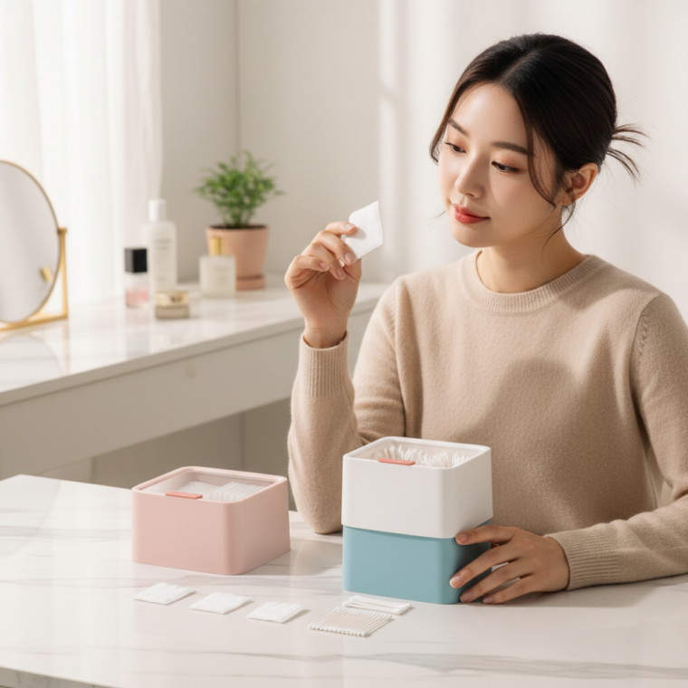 화장대 면봉 화장솜 정리함 다용도 악세사리 보관함 듀얼 수납박스
