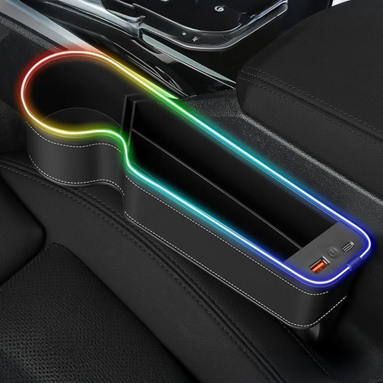 차량용 LED틈새 포켓 정리 컵홀더 USB 수납함