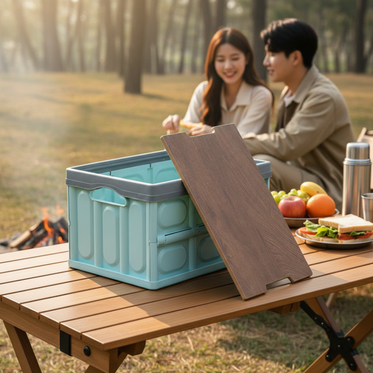 스카이 30L 캠핑용 접이식 수납함 차량 트렁크 정리박스 테이블