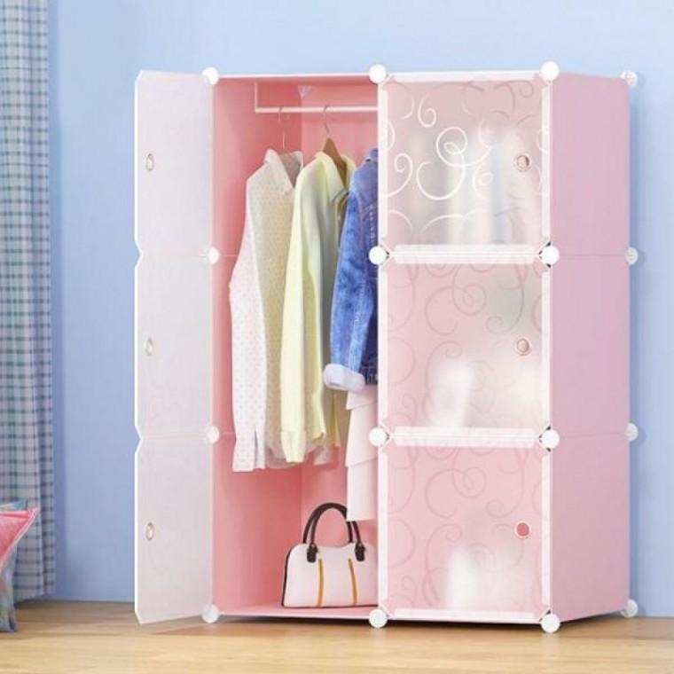 DIY 하우스 선반옷장 2열4칸 의류 수납장 핑크